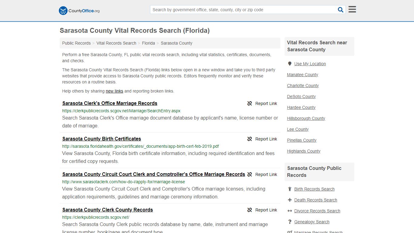 Vital Records Search - Sarasota County, FL (Birth, Death, Marriage ...