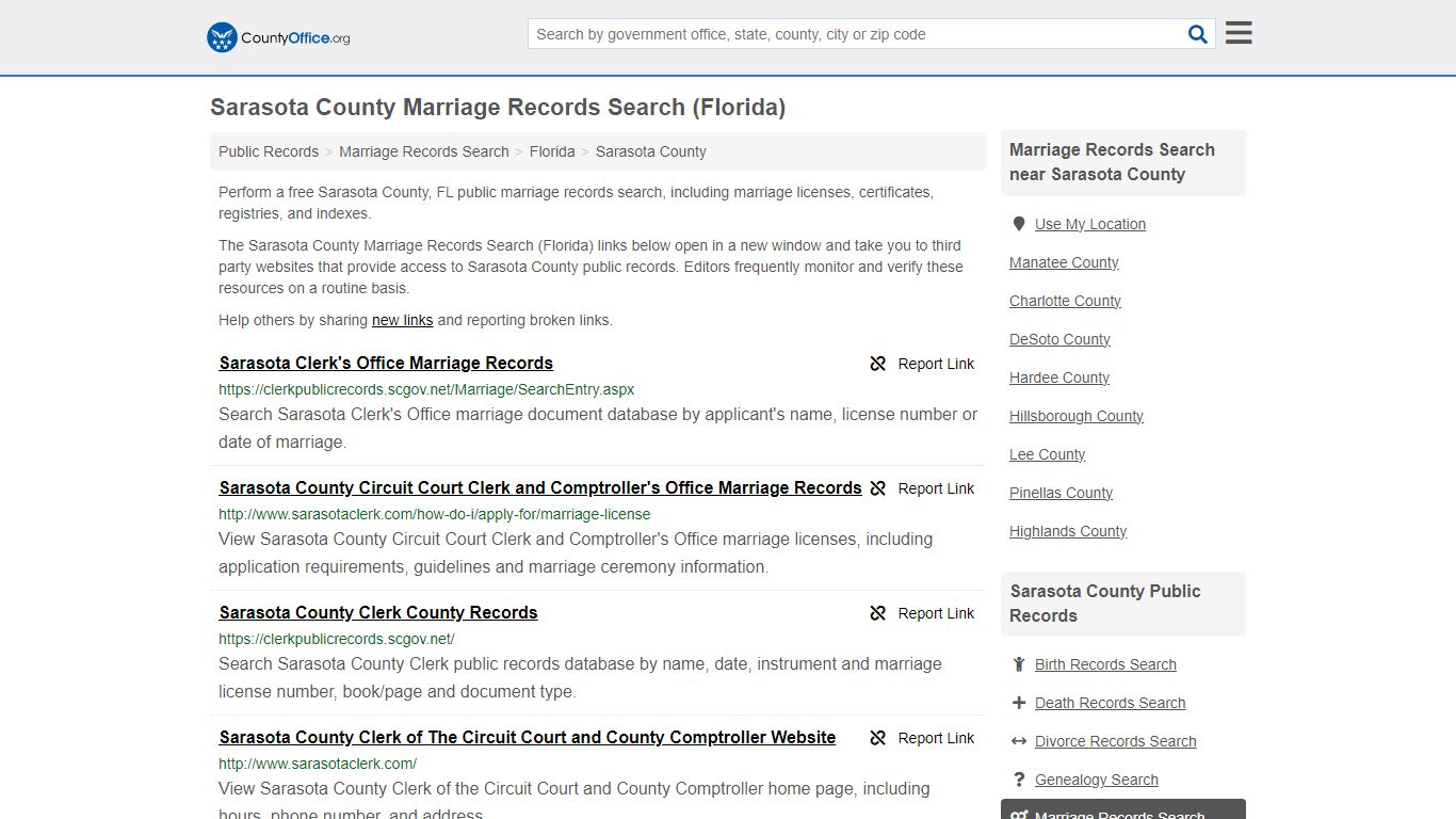 Sarasota County Marriage Records Search (Florida) - County Office