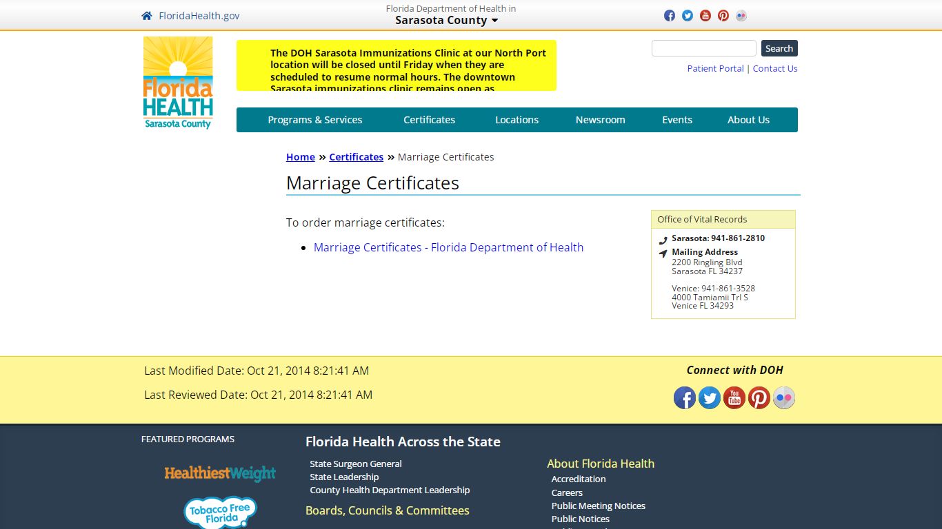 Marriage Certificates | Florida Department of Health in Sarasota