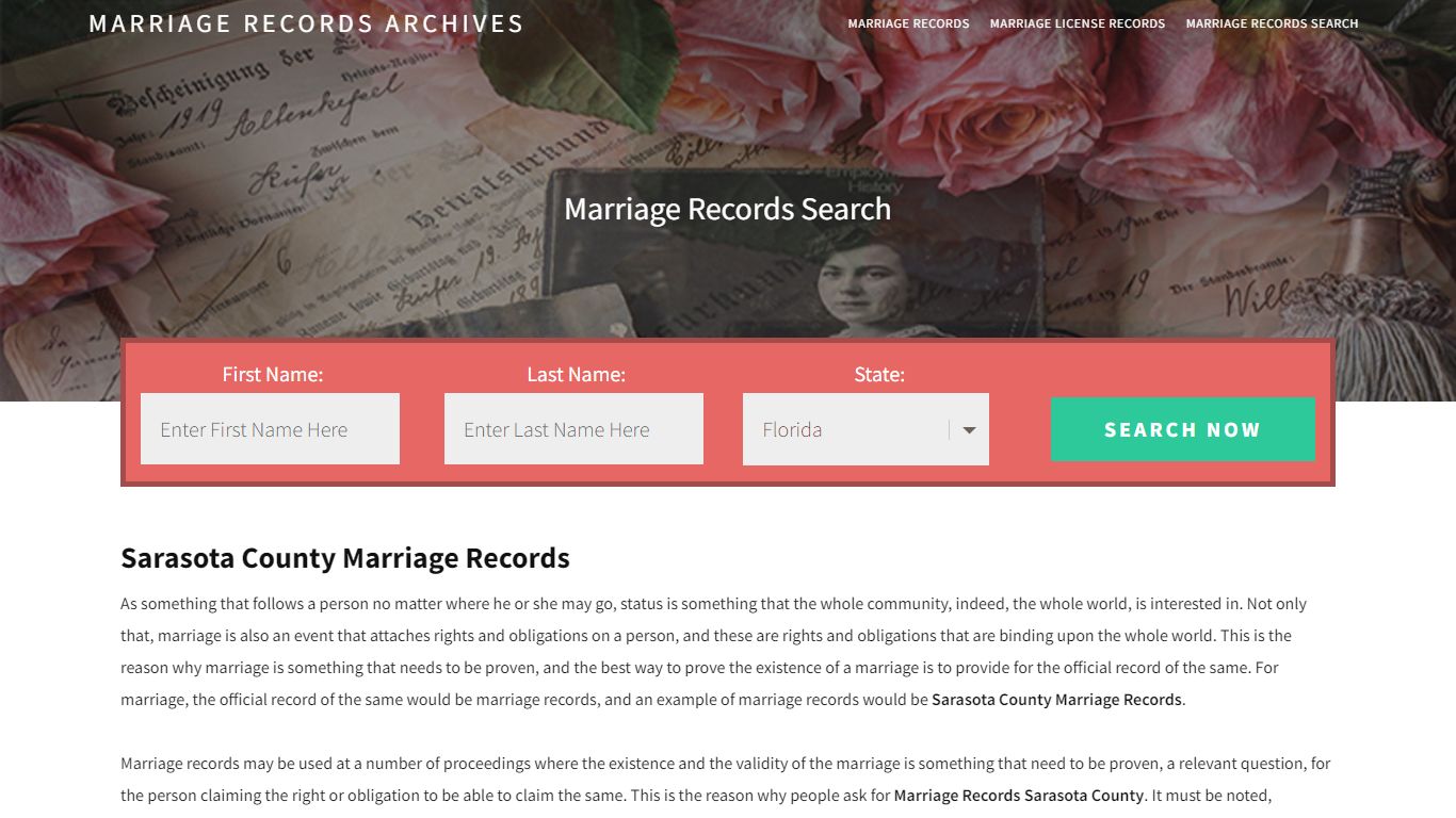 Sarasota County Marriage Records | Enter Name and Search